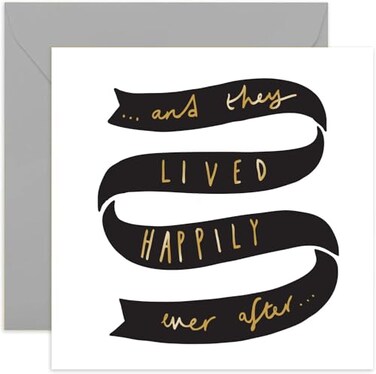 Old English Co Happily Ever After Wedding Card Gold Foil Newly Wed Congratulation Anniversary Card For Mr and Mrs Blank Inside Envelope Included