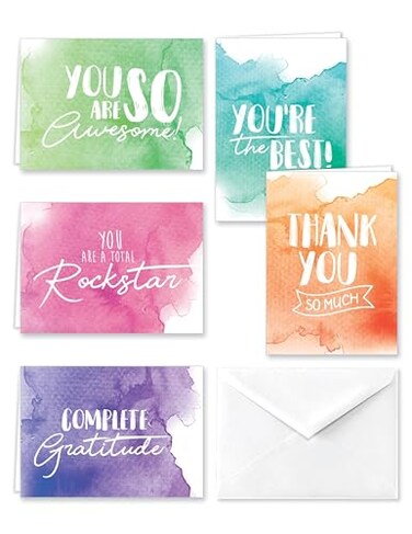 Paper Frenzy Watercolor Appreciation Thank You Note Cards and White Envelopes 25 pack