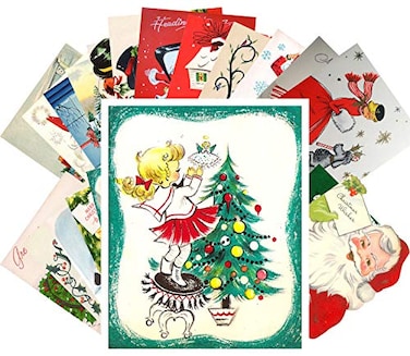 PIXILUV Vintage Christmas Greeting Cards 24pcs Christmas Children and Santa Preparing Reprint Postcard Set