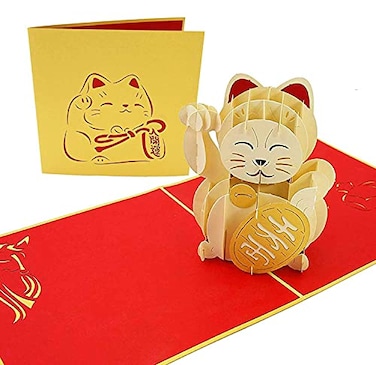 PopLife ManekiNeko Lucky Cat Pop Up Card 3D Card for All Occasions Welcome Display