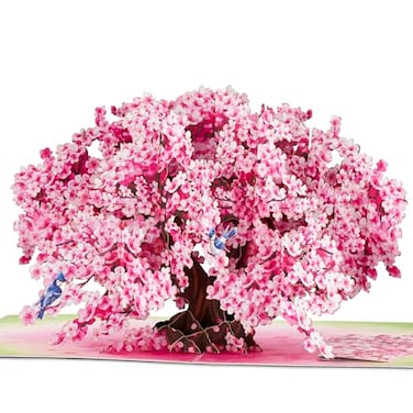 POPWOW Bonsai Cherry Pop Up Cards Blue Bird 3D Greeting Cards Gift for Birthday Mothers Day Anniversary Valentines Day Mom Wife Her Girlfriend 5x7 Includes Envelope And Message Note