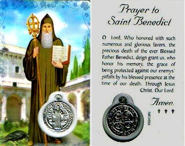 VILLAGE GIFT Premium assorted Holy Cards with Medal Catholic Saints and Prayers with medals Saint Benedict