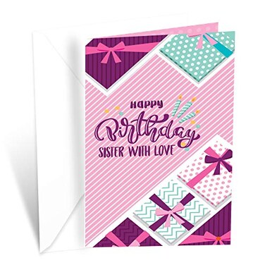 Prime Greetings Birthday Card Sister With Love Made in America EcoFriendly Thick Card Stock with Premium Envelope 5in x 775in Packaged in Protective Mailer