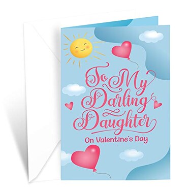 Prime Greetings Daughter Valentines Day Card Made in America EcoFriendly Thick Card Stock with Premium Envelope 5in x 775in Packaged in Protective Mailer Blue With Hearts
