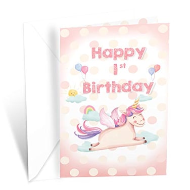 Prime Greetings First 1st Birthday Card Made in America EcoFriendly Thick Card Stock with Premium Envelope 5in x 775in Packaged in Protective Mailer