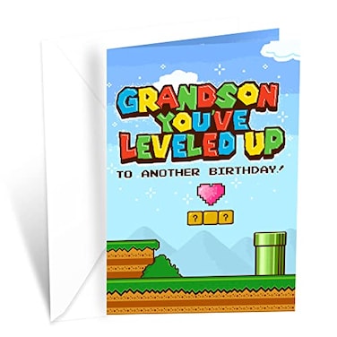 Prime Greetings Grandson Birthday Card Video Game Theme Made in America EcoFriendly Thick Card Stock with Premium Envelope 5in x 775in Packaged in Protective Mailer