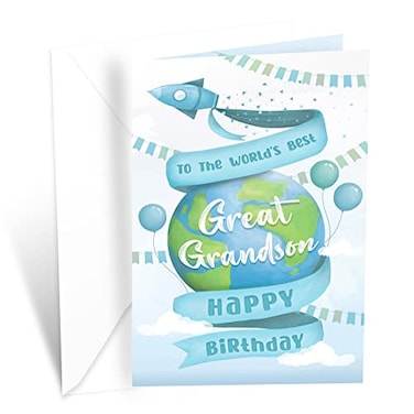 Prime Greetings Great Grandson Birthday Card Made in America EcoFriendly Thick Card Stock with Premium Envelope 5in x 775in Packaged in Protective Mailer