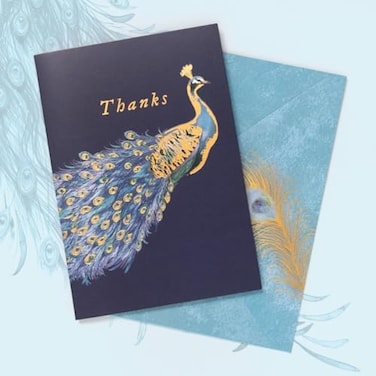 Punch Studio Boxed Peacock Design Note Cards Set of 10 Thank You Cards and Full Color Envelopes 35 x 5 Indigo Peacock Design 45026