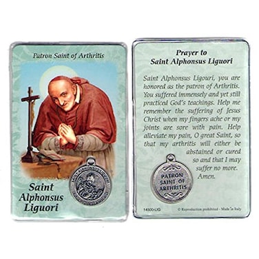 Gifts Catholic, Saint St St Alphonsus Liguori Prayer Card Holy Card Cards Patronage Patron Arthritis with Medal