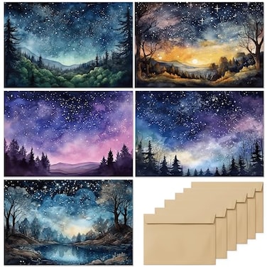slapaflife Blank Cards with Envelopes All OccasionWatercolor Starry Night Sky Design Blank Greeting Cards 4x620Pack Blank Greeting CardsNote Cards with Matching PeelandSeal Rustic Envelopes