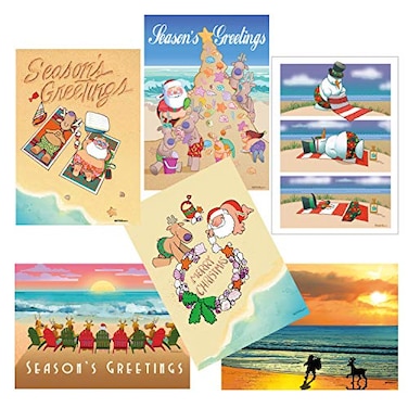 Stonehouse Collection Beach Christmas Card Variety Pack 18 Cards Envelopes 6 Designs 3 Cards Per Design Assortment 3