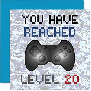 Stuff4 Mens 20th Birthday Card You Have Reached Level 20 Video Game Themed Blank Inside 57 in x 57 in Envelope Included