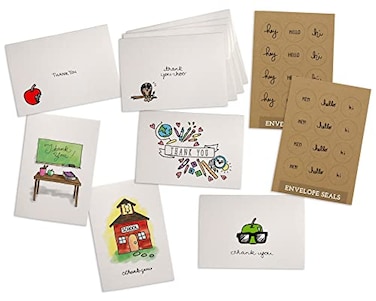 Sugartown Greetings Teacher Thank You Cards Pack Set of 24 Assorted Teacher Thank You Notes with Envelopes Kraft Sticker Seals for Teachers Schools Students Appreciation