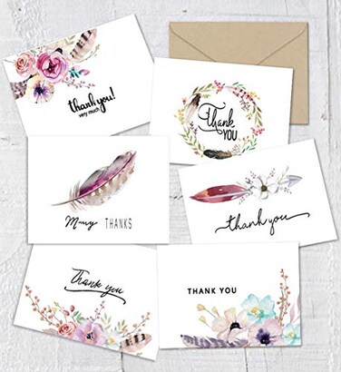 SUPHOUSE Thank You Cards with Envelopes 48 Pack Boho Chic Style Baby Shower Wedding UnisexAdults Women