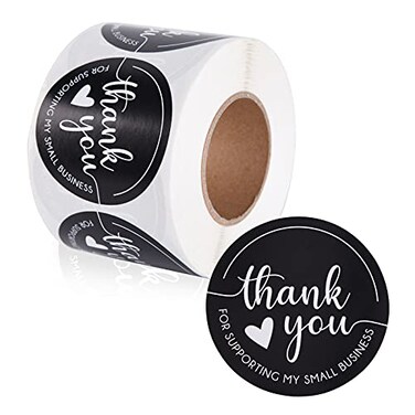 GSM Brands Thank You Stickers Supporting My Small Business Roll of 500 2 Inch Round Black and White