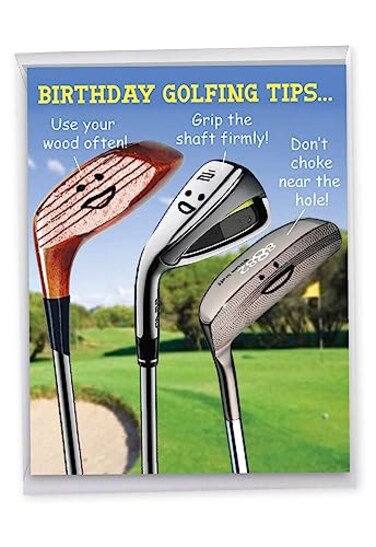 The Best Card Company 1 Large Birthday Card with Envelope 85 x 11 Inch Fun Wordy Celebration Card for Birthdays Golfing Tips J9002BDG