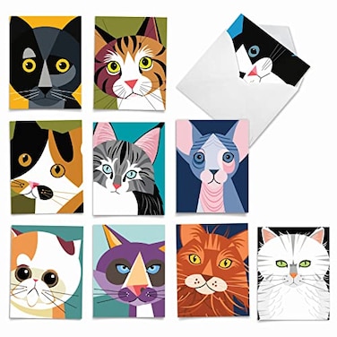 The Best Card Company 10 Adorable Blank Cat Cards 4 x 512 Inch Cute Pet Kittens Assorted Bulk Notecard Set Cubic Cats M6730OCB