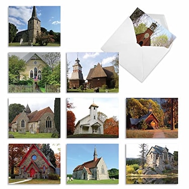 The Best Card Company 10 Blank Note Cards Boxed 4 x 512 Inch Architecture Assorted All Occasion Cards Country Churches M6455OCB