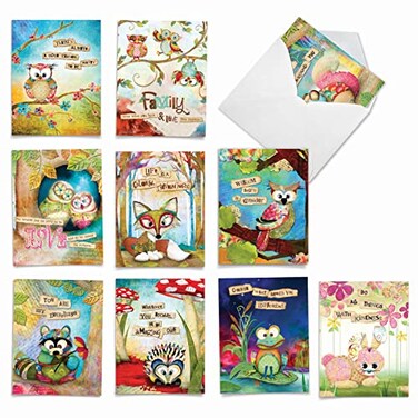 The Best Card Company 10 Blank Note Cards for Men and Women 4 x 512 Inch Cute Assorted Boxed Notecards forest Friends M2952OCB