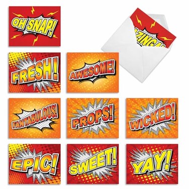 The Best Card Company 10 Blank Note Cards for Men and Women 4 x 512 Inch Cute Assorted Boxed Notecards Word Bursts M2033