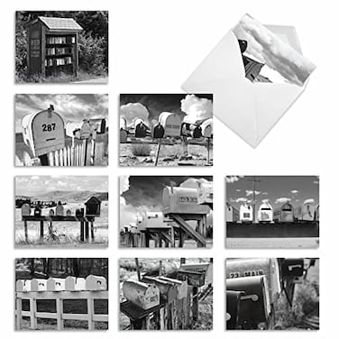 The Best Card Company 10 Blank Note Cards with Envelopes 4 x 512 Inch Black White Photos Bulk Boxed Set In the Mail M9681OCB