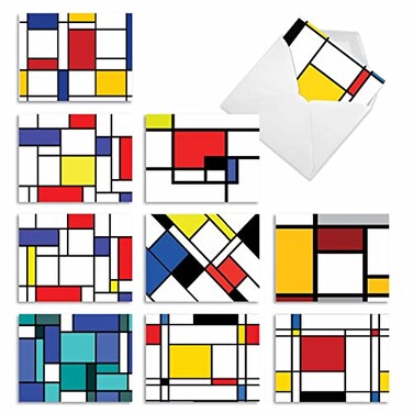The Best Card Company 10 Boxed All Occasion Cards with Envelopes 4 x 512 Inch Colorful Fun Note Cards Assorted Cubism M3039NB