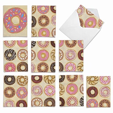 The Best Card Company 10 Boxed All Occasion Cards with Envelopes 4 x 512 Inch Colorful Fun Note Cards Assorted Time to Send the Donuts M6021