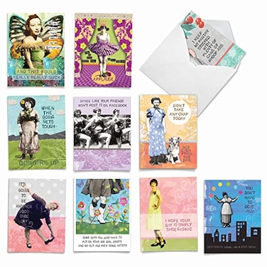 The Best Card Company 10 Funny Thank You Cards with Envelopes 4 x 512 Inch Humorous Gratitude Boxed Note Set Bodacious Broads M6571TYG