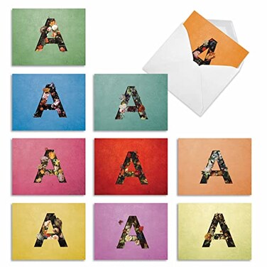The Best Card Company 10 Initial Letter A Assorted Blank Notecards Beautiful Flower Personal Stationary 4 x 512 Inch Bulk Variety Pack for Thank You and Notes Baroque Blooms A M3842OCBB1x10