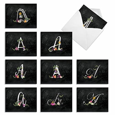 The Best Card Company 10 Initial Letter A Assorted Blank Notecards Floral Monogramed Personal Stationery wEnvelopes Bulk Box Set 4 x 512 Inch Thank You Notes A Chalk and Roses M3809OCBB1x10