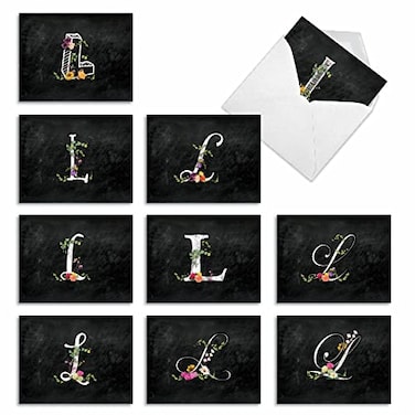 The Best Card Company 10 Initial Letter L Assorted Blank Cards Floral Monogramed Personal Stationery wEnvelopes Bulk Box Set 4 x 512 Inch Thank You Notes L Chalk and Roses M3799OCBB1x10