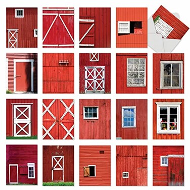 The Best Card Company 20 Blank Note Cards Boxed 4 x 512 Inch engaging Assorted Patterns 10 Designs 2 Each Red Barns AM7033OCBB1x20
