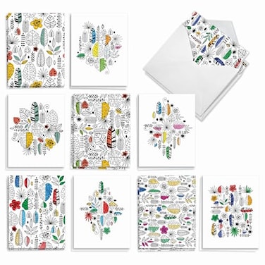 The Best Card Company 20 Blank Note Cards Boxed 4 x 512 Inch engaging Assorted Patterns 10 Designs 2 Each Tropical Breeze Botanicals AM7174OCBB2x10
