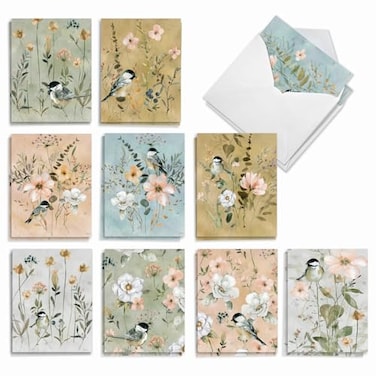 The Best Card Company 20 Blank Notes with Envelopes All Occasion Animal Assortment 10 Designs 2 Each Botanical Sketchbook AM2819OCBB2x10
