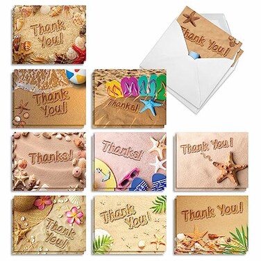 The Best Card Company 20 Boxed Thank You Cards 4 x 512 Inch Assorted Stationery Set 10 Designs 2 Each Beach Notes AM6113TYGB2x10