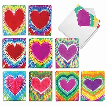 The Best Card Company 20 Cute Boxed Cards 4 x 512 Inch Assorted Blank Set 10 Designs 2 Each TieDye Hearts AM9162OCBB2x10