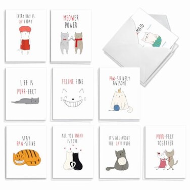 The Best Card Company 20 Note Cards Blank Assortment 4 x 512 Inch 10 Designs 2 Each Cat Got Your Tongue AM7183OCBB2x10NB