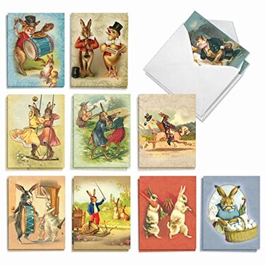 The Best Card Company 20 Vintage Easter Cards with Envelopes 4 x 512 Inch Retro Boxed Note Cards for Easter 10 Designs 2 Each Funny Bunnies AM2345EAGB2x10