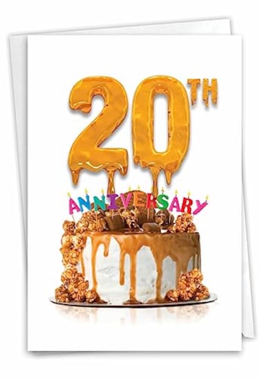The Best Card Company 20th Milestone Anniversary Congratulations Notecard wEnvelope for Men and Women Celebration Cake Big Day 20 C7060PMAG