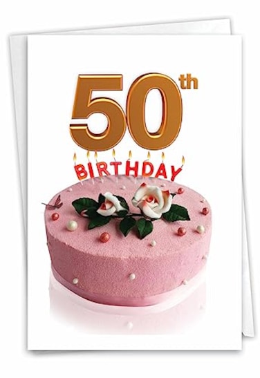 The Best Card Company 50th Happy Birthday Card with Envelope 50 Year Old Congrats Not Layered Sparkled or 3D Big Day 50 C7060FMBG