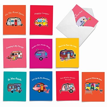 The Best Card Company 10 Assorted Thank You Notecards Boxed Set 4 x 512 Inch with Envelopes 10 Designs 1 Each Happy Camper AM6413TYGB1x10
