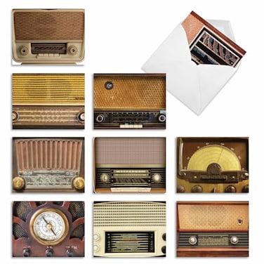 The Best Card Company 10 Assorted Thank You Notecards Boxed Set 4 x 512 Inch with Envelopes 10 Designs 1 Each Radio Days M2086