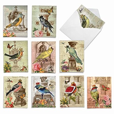 The Best Card Company 10 Assorted Thank You Notecards Boxed Set 4 x 512 Inch with Envelopes 10 Designs 1 Each ROYAL BIRDS 10 Assorted Thank You Note Cards M2343TYG