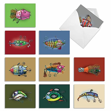 The Best Card Company 10 Assorted Thank You Notecards Bulk Box Set 4 x 512 Inch with Envelopes 10 Designs 1 Each Off The Hook M6543TYG