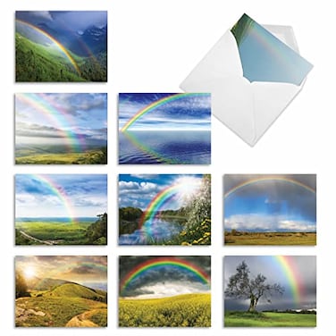 The Best Card Company 10 Assorted Thank You Notecards Bulk Box Set 4 x 512 Inch with Envelopes 10 Designs 1 Each Rainbow Bright M4963TYGB1x10