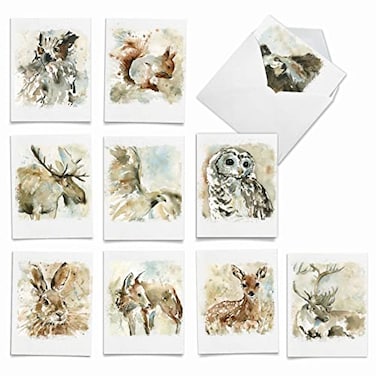 The Best Card Company 10 Assorted Thank You Notes Box Set 4 x 512 Inch with Envelopes 10 Designs 1 Each Watercolor Wildlife M6629TYG
