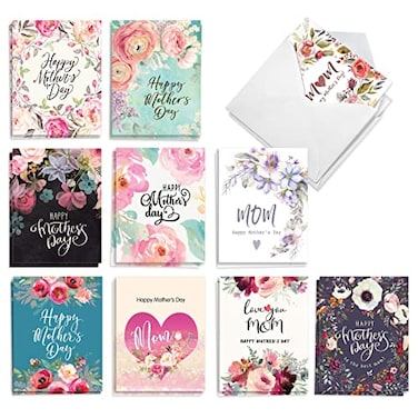 The Best Card Company 20 Assorted Blank Mothers Day Notecards Box Set 4 x 512 Inch with Envelopes 10 Designs 2 Each Blooming Calligraphy AM10349MDBB2x10