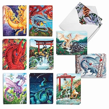 The Best Card Company 20 Assorted Boxed Thank You Note Card Set wEnvelopes 2 each 10 Design 4 x 512 Inch Dragon Dreams AM6293TYGB2x10