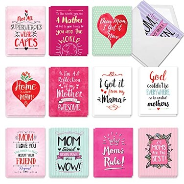 The Best Card Company 36 Assorted Mothers Day Notecards Bulk Box Set 4 x 512 Inch wEnvelopes 12 Designs 3 Each Greeting Card Pack for Daughter Girlfriends Mom Notes AM3138MDGB3x12