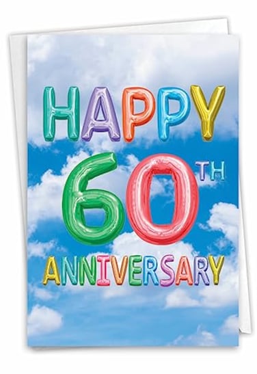The Best Card Company 60th Milestone Anniversary Congratulations Notecard wEnvelope for Men Women Not Balloons or 3D Inflated Messages C5651HMAG
